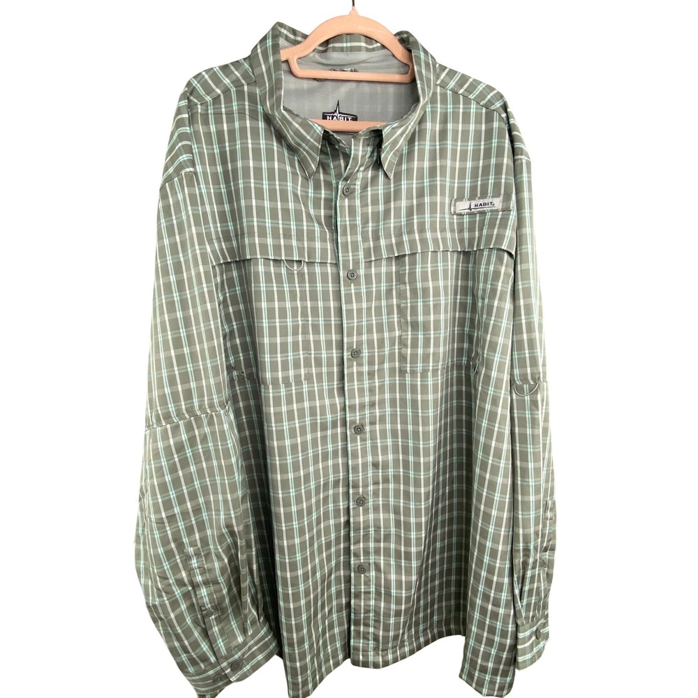 Habit Mens Fishing Shirt 3XL Fish Finder Sharkskin Plaid Vented‎ Performance
